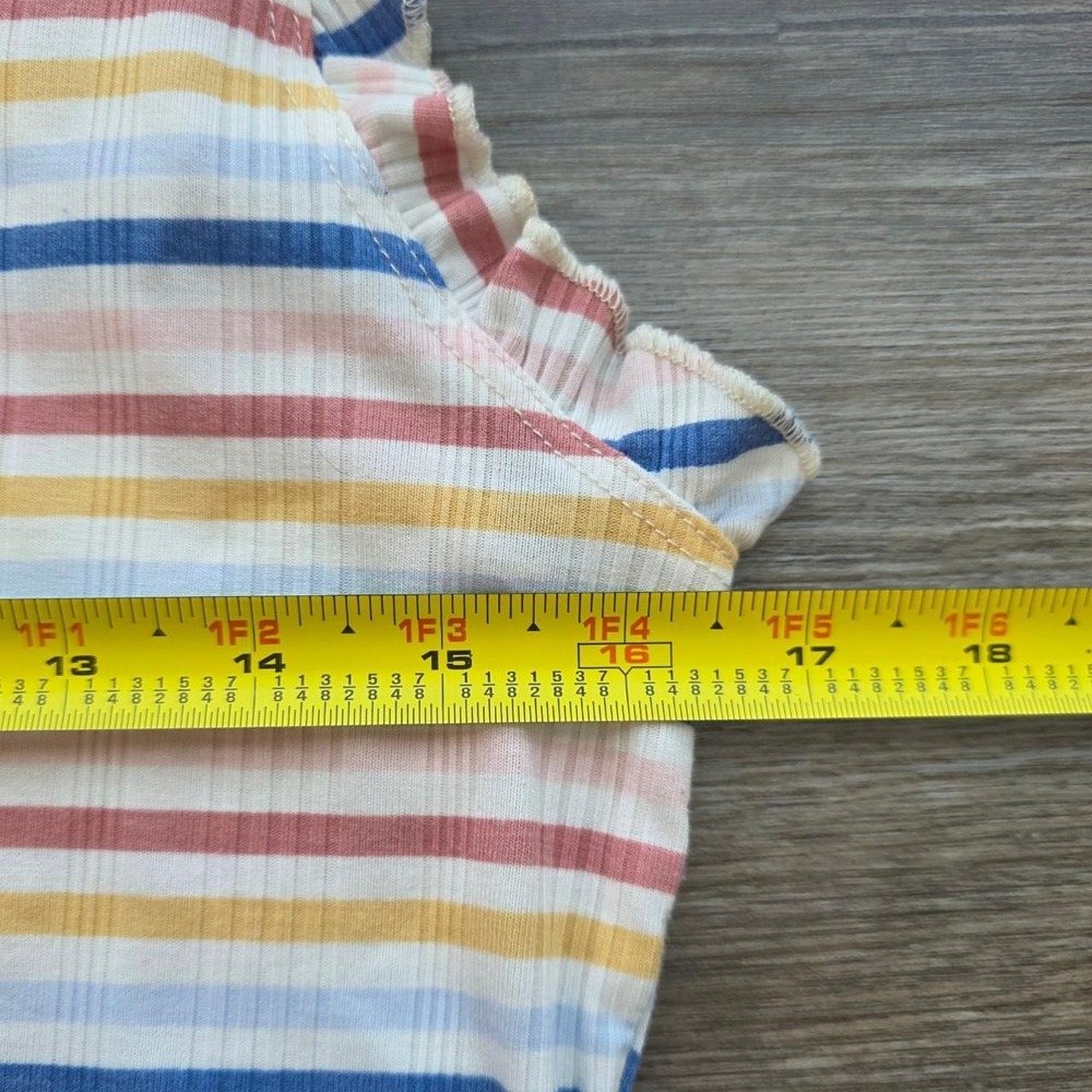 True Craft Striped Ruffle Tank Top Multi Color Ribbed Knit Sleeveless Womens L - Picture 5 of 8